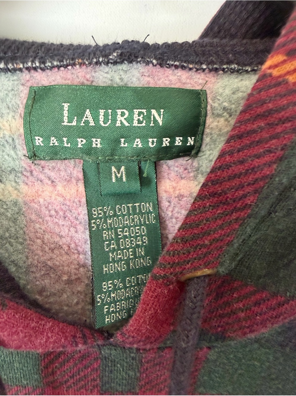 Lauren Ralph Lauren Vintage Hooded Plaid Sweatshirt size medium - Picture 3 of 8